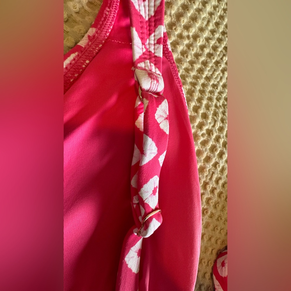 Ann Cole Shibori Geo Double Ring Plunge Front One Piece Swimsuit Sz 6 - Picture 9 of 10
